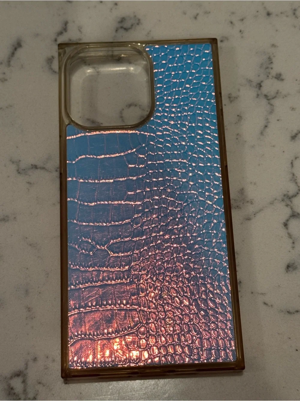 Iridescent Blue-Pink Croc Texture iPhone 15 Pro max case